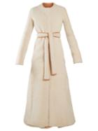 The Row Creyton Collarless A-line Shearling Coat