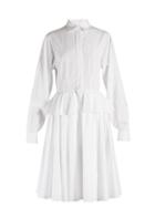 Matchesfashion.com Givenchy - Point Collar Fluted Peplum Cotton Dress - Womens - White