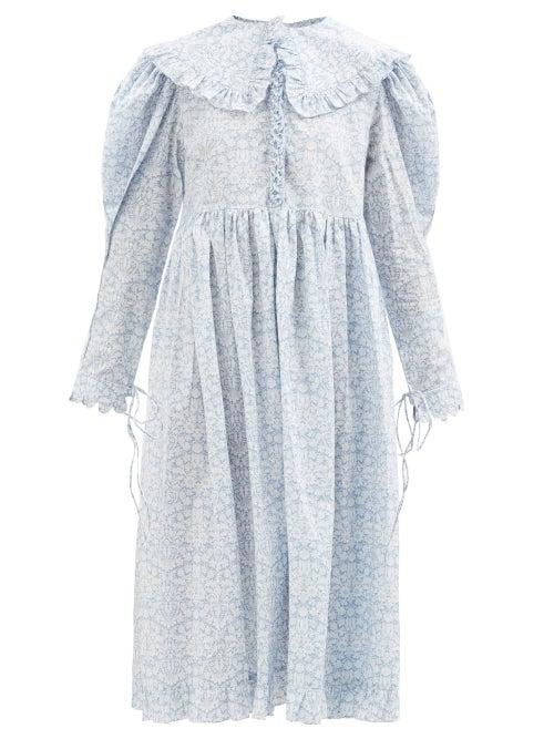 Horror Vacui - Lisi Floral-print Cotton-poplin Dress - Womens - Light Blue