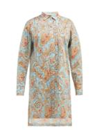 Matchesfashion.com Etro - Paisley Print Cotton Poplin Shirtdress - Womens - Light Blue