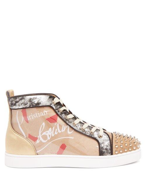 Matchesfashion.com Christian Louboutin - Louis Spike Embellished Kraft High Top Trainers - Mens - Beige Multi