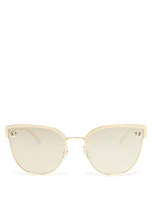 Matchesfashion.com Cartier Eyewear - Panthre De Cartier Cat Eye Metal Sunglasses - Womens - Gold