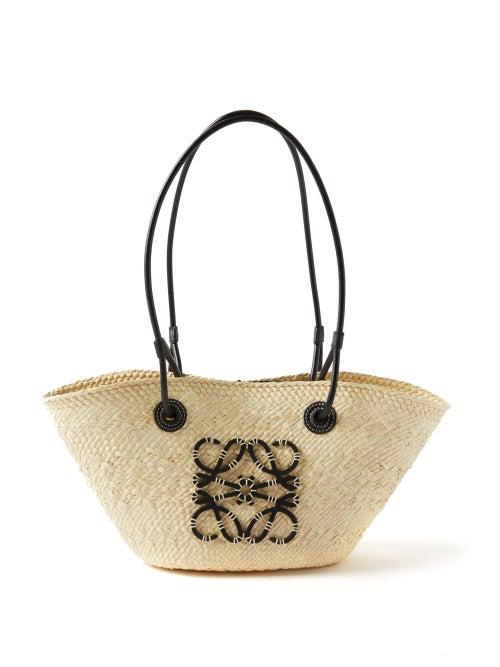 Loewe Paula's Ibiza - Anagram-logo Leather-trim Woven Basket Bag - Womens - Black Cream