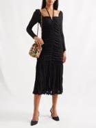 Ganni - Gathered Stretch-lace Halterneck Dress - Womens - Black