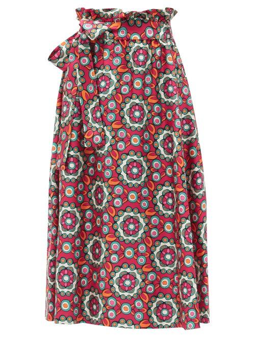 Matchesfashion.com La Doublej - Sardegna Kaleidoscope Fuxia-print Silk Midi Skirt - Womens - Pink Multi