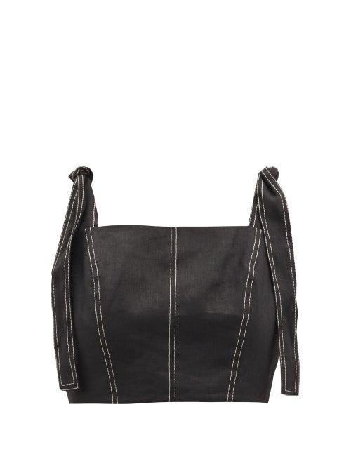 Matchesfashion.com Aje - Quietude Topstitched Linen Cropped Top - Womens - Black