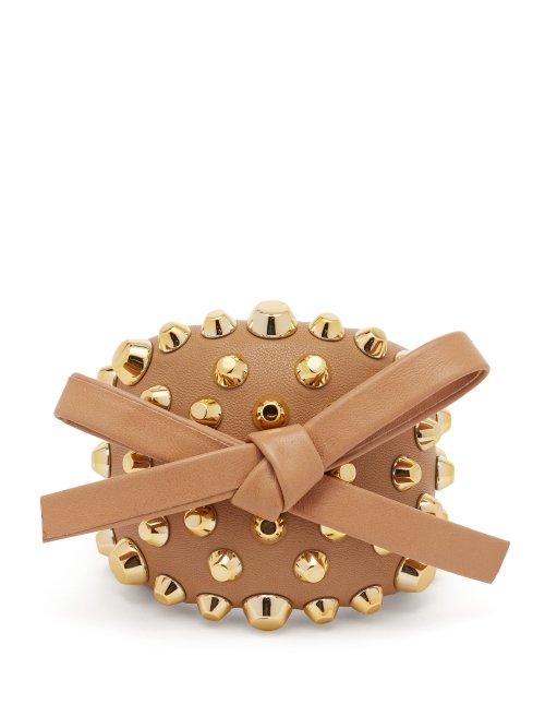 Matchesfashion.com Prada - Bow And Stud Embellished Leather Cuff - Womens - Beige