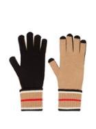 Burberry - Icon-stripe Bi-colour Cotton And Cashmere Gloves - Womens - Black Beige