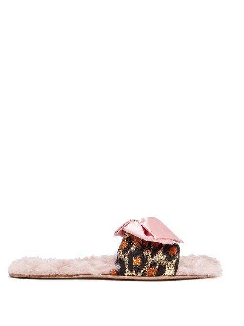 Matchesfashion.com Miu Miu - Leopard Jacquard And Shearling Slides - Womens - Light Purple