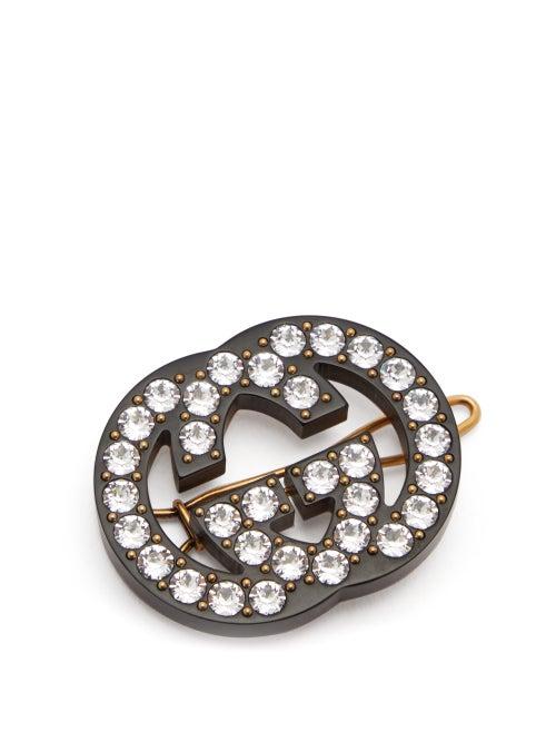 Matchesfashion.com Gucci - Gg Crystal Hair Clip - Womens - Black