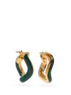 Matchesfashion.com Charlotte Chesnais - Wave Enamel & 18kt Gold-vermeil Hoop Earrings - Womens - Green Gold