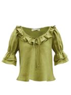 Casa Raki - Greta Scoop-neck Organic-linen Blouse - Womens - Green