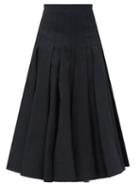 Matchesfashion.com Valentino - Pleated High-rise Wool-blend Midi Skirt - Womens - Black