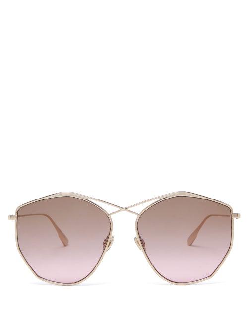 Matchesfashion.com Dior Eyewear - Diorstellaire4 Hexagonal Metal Sunglasses - Womens - Gold