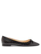 Matchesfashion.com Prada - Bow Front Crocodile Effect Leather Ballet Flats - Womens - Black