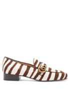 Matchesfashion.com Gucci - Marmont Gg Zebra-stripe Calf-hair Loafers - Womens - Brown White