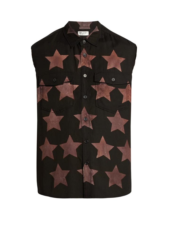 Saint Laurent Star-print Cotton-blend Sleeveless Shirt
