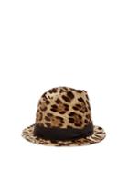 Matchesfashion.com Dolce & Gabbana - Leopard Print Cotton Blend Fedora Hat - Womens - Brown