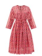 Matchesfashion.com Sara Lanzi - V-neck Geometric-print Cotton-blend Dress - Womens - Red Print