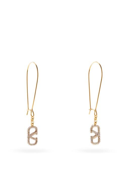 Matchesfashion.com Valentino Garavani - V-logo Crystal-embellished Drop Earrings - Womens - Crystal
