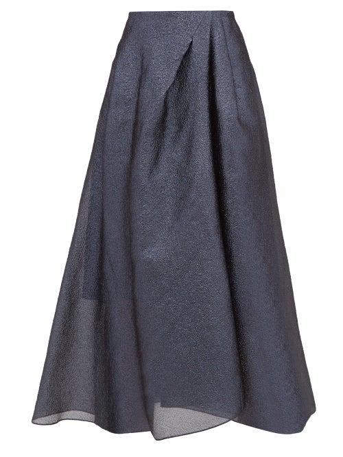 Matchesfashion.com Roland Mouret - Mulligan Lam Cloqu Midi Skirt - Womens - Blue Multi