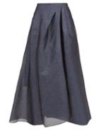 Matchesfashion.com Roland Mouret - Mulligan Lam Cloqu Midi Skirt - Womens - Blue Multi