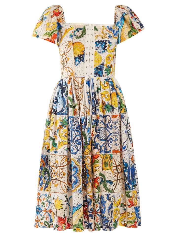 Dolce & Gabbana Majolica-print Cotton Broderie-anglaise Midi Dress