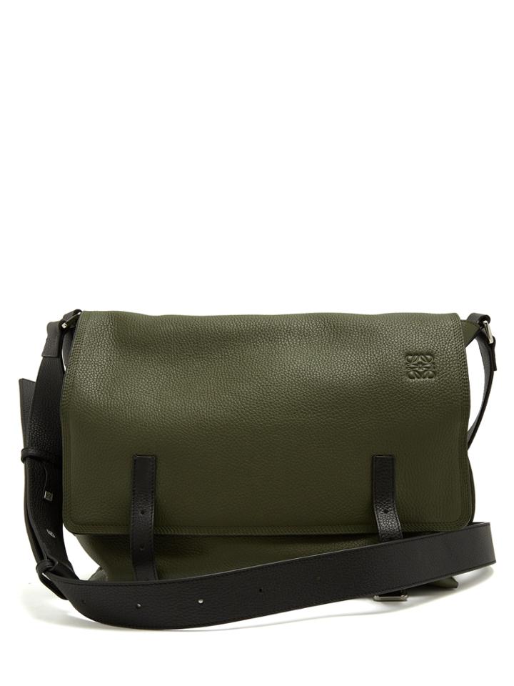 Loewe Logo-debossed Leather Messenger Bag