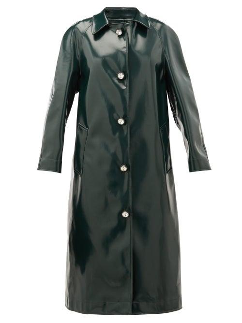 Matchesfashion.com Christopher Kane - Coated Jersey Crystal-embellished Coat - Womens - Dark Green
