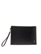 Saint Laurent - Ysl-plaque Crocodile-effect Leather Pouch - Mens - Black