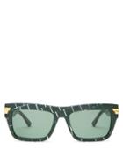 Matchesfashion.com Bottega Veneta - Intrecciato-print Rectangular Acetate Sunglasses - Womens - Green