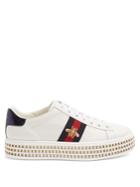Gucci New Ace Embellished Leather Platform Trainers