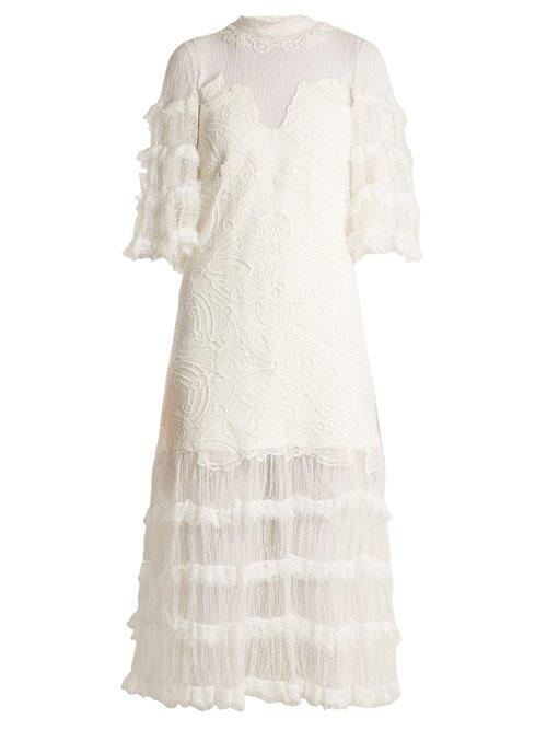 Matchesfashion.com Jonathan Simkhai - Contrast Panel Tiered Lace Dress - Womens - White