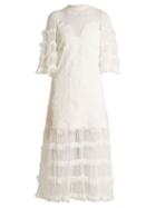 Matchesfashion.com Jonathan Simkhai - Contrast Panel Tiered Lace Dress - Womens - White