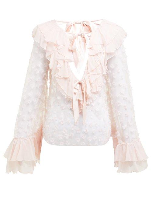 Matchesfashion.com Rodarte - Ruffle Trim Fil Coup Blouse - Womens - Light Pink