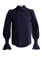 Matchesfashion.com See By Chlo - Bishop Sleeve Checked Cotton Shirt - Womens - Navy