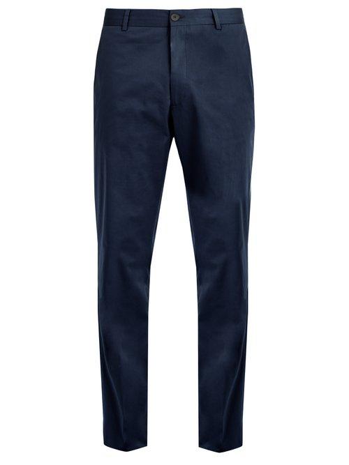Matchesfashion.com Kilgour - Slim Fit Cotton Blend Chino Trousers - Mens - Navy