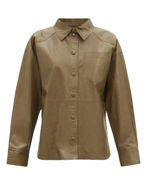 Matchesfashion.com Stand Studio - Adia Patch-pocket Leather Shirt - Womens - Khaki