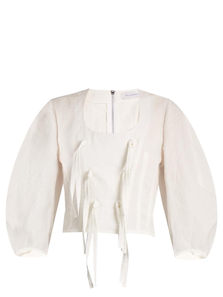 J.w.anderson Tie-front Cotton And Linen-blend Top