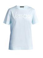 Matchesfashion.com Versace - Logo Embroidered Cotton T Shirt - Womens - Blue White