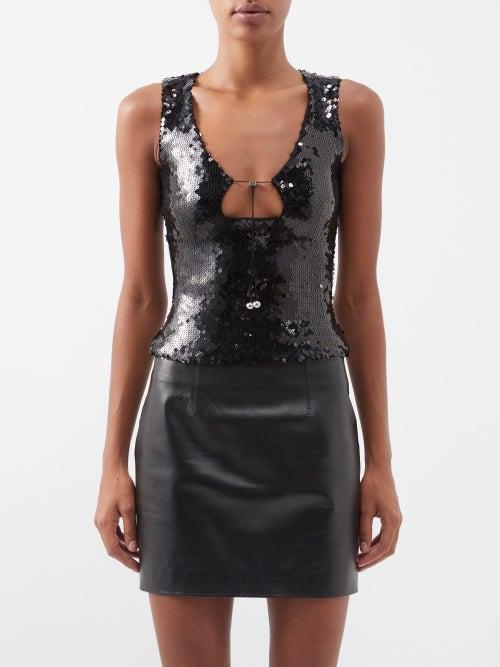 16arlington - Solaria Keyhole-neck Sequinned Top - Womens - Black