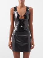 16arlington - Solaria Keyhole-neck Sequinned Top - Womens - Black