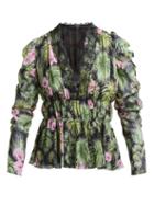 Matchesfashion.com Giambattista Valli - Floral And Foliage Print Silk Crepe Blouse - Womens - Black Multi