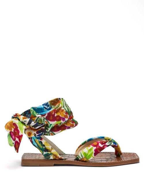 Christian Louboutin - Niloofar Floral-print Satin Wraparound Sandals - Womens - Multi