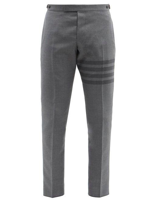 Mens Rtw Thom Browne - Striped Slim-leg Wool-blend Twill Trousers - Mens - Grey