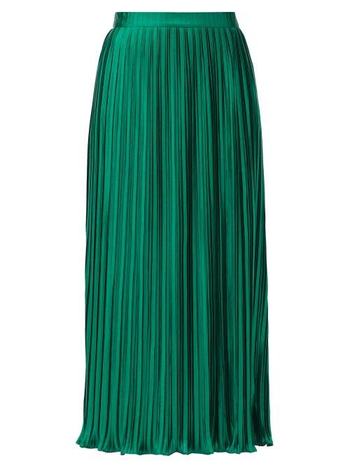 Matchesfashion.com Saloni - Camille High-rise Lurex-pliss Midi Skirt - Womens - Green