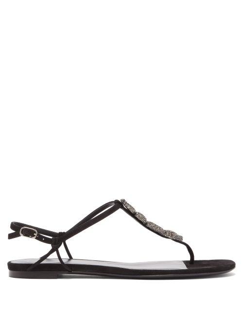 Matchesfashion.com Valentino Garavani - Maison Snake Crystal-embellished Suede Sandals - Womens - Black