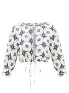 Matchesfashion.com Le Sirenuse, Positano - Emma Cropped Star-print Cotton Top - Womens - Blue Print