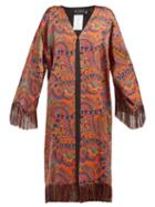 Matchesfashion.com Etro - Fringed Paisley Print Crepe Coat - Womens - Pink Print