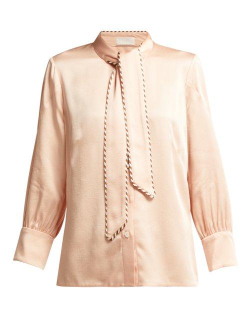 Matchesfashion.com Peter Pilotto - Tie Neck Grosgrain Trimmed Satin Blouse - Womens - Pink